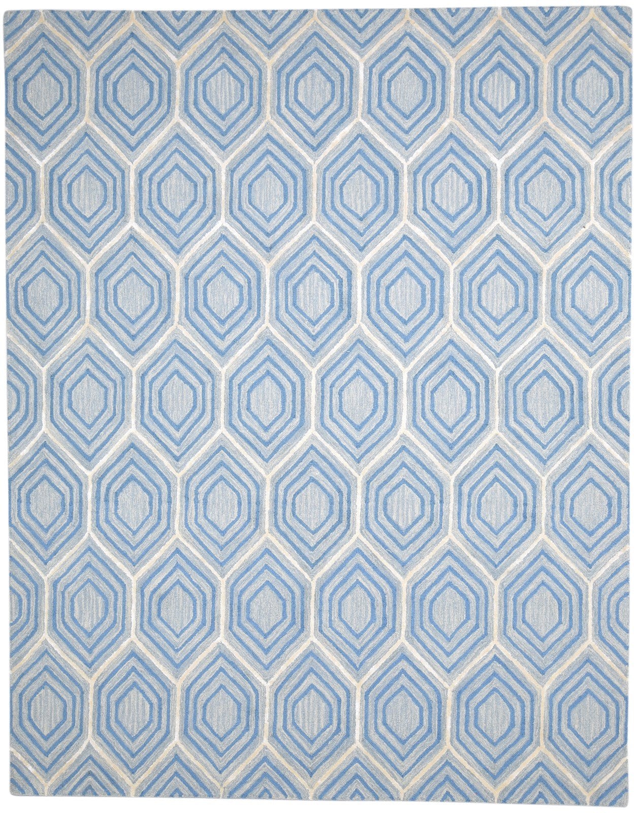 Blue Wool Rug 8' X 10' Modern Hand Tufted Moroccan Honeycomb Large Carpet   7864116543637