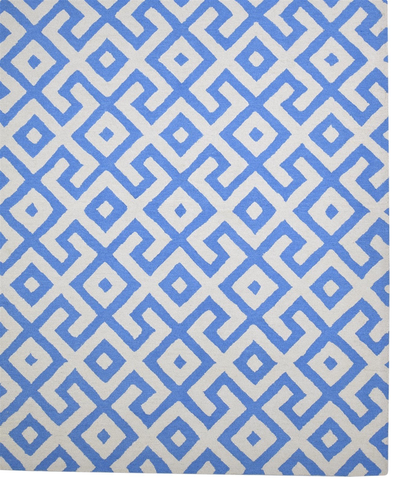 Blue Wool Rug 8' X 10' Modern Hand Tufted Scandinavian Geometric Large Carpet   7864307613845