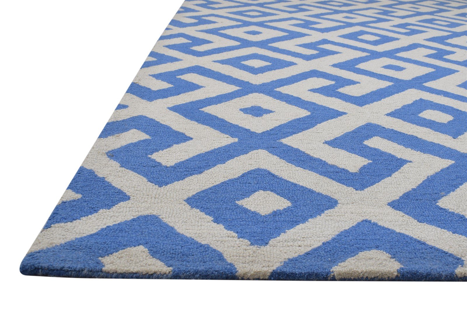 Blue Wool Rug 8' X 10' Modern Hand Tufted Scandinavian Geometric Large Carpet   7864307613845