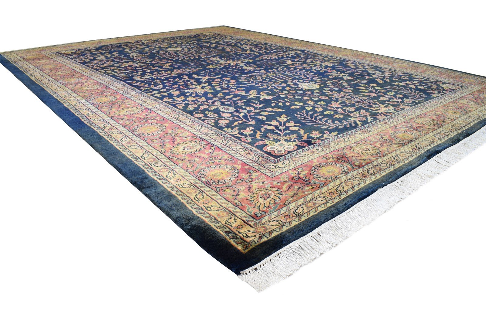 Blue Wool Rug 8' X 11' Persian Hand Knotted Sarouk-Indian Oriental Large Carpet   7865124487317