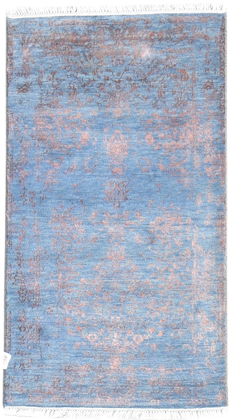 Blue Wool / Silk Rug 2'6"x4 Modern Hand Knotted Oriental Abstract Small Carpet   7864590434453