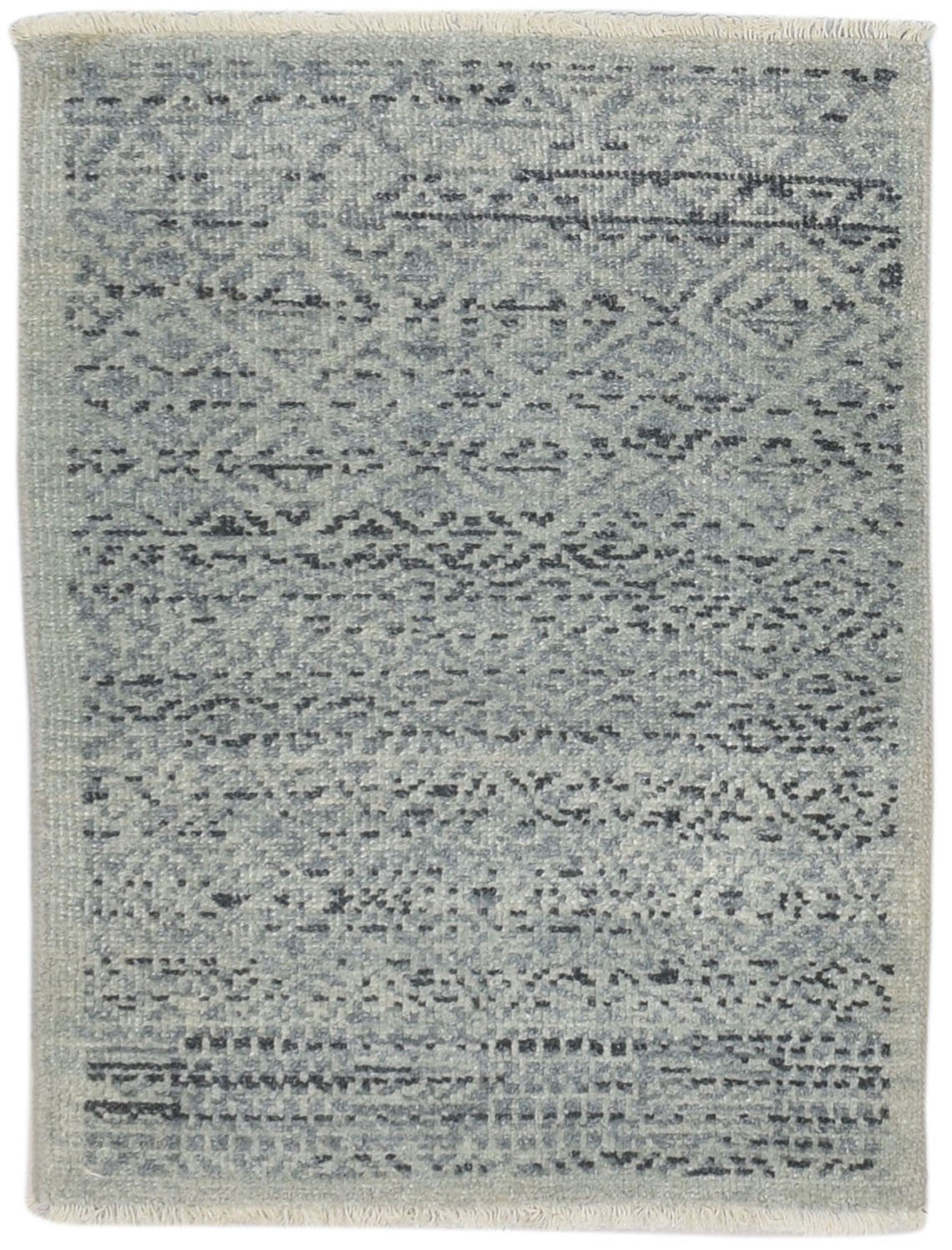 Blue Wool Silk Rug 2' X 3' Modern Hand Knotted Moroccan Trellis Small Carpet   7864086069397
