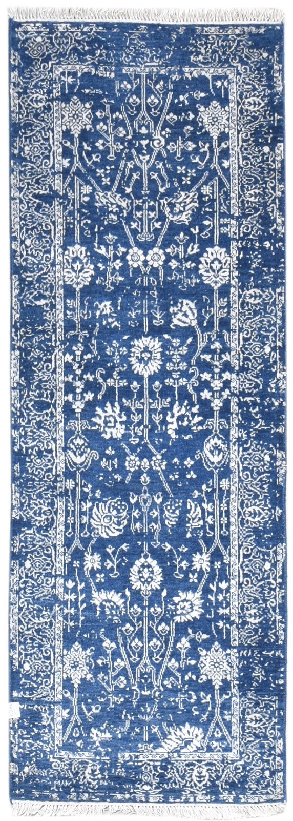 Blue Wool / Silk Rug 2' X 6' Modern Hand Knotted Oushak Abstract Small Runner   7865148637333