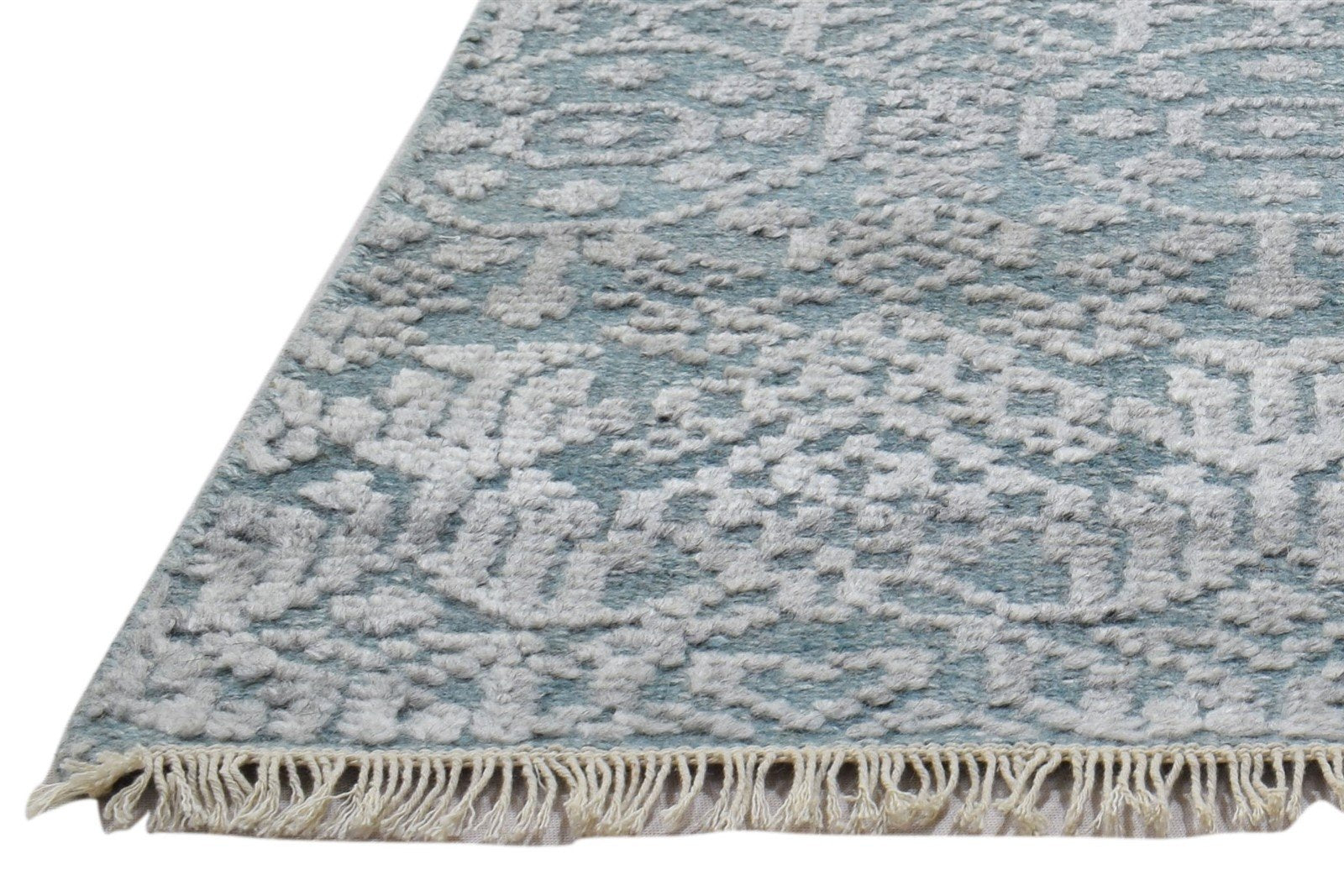 Blue Wool Silk Rug 2X3 Modern Hand Knotted Scandinavian Trellis Small Carpet   7864087150741