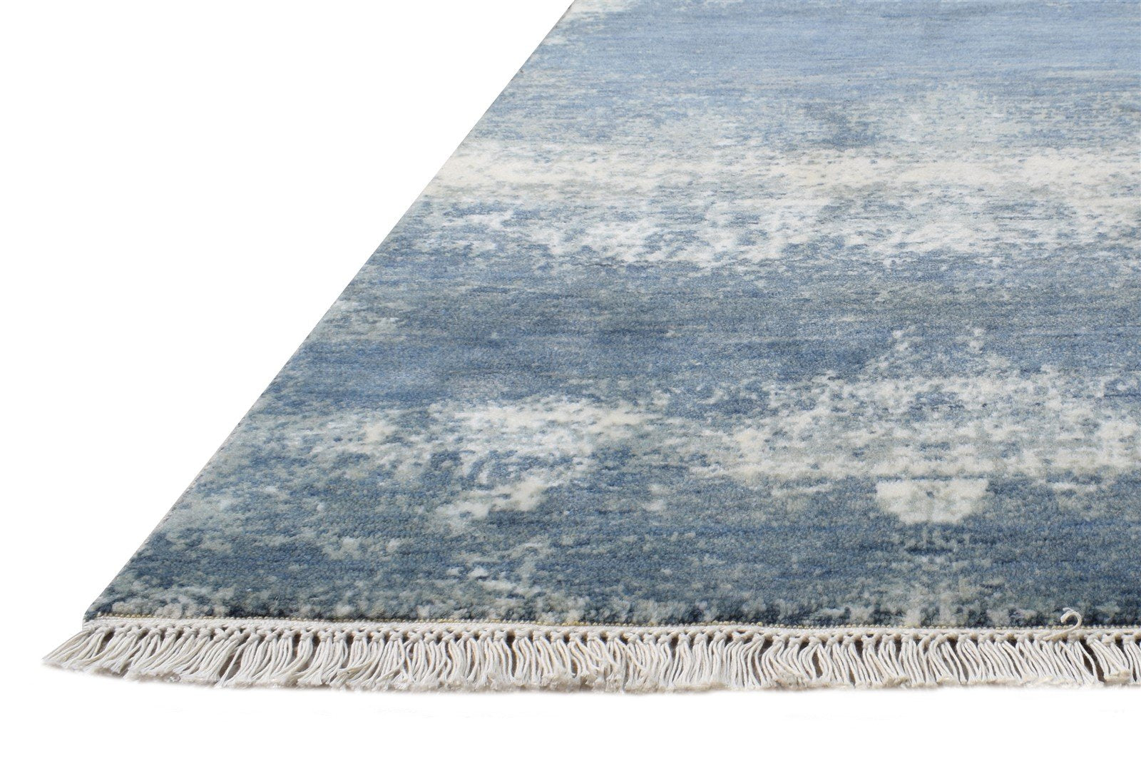 Blue Wool / Silk Rug 3' X 6' Modern Hand Knotted Indian Abstract Small Carpet   7864593612949