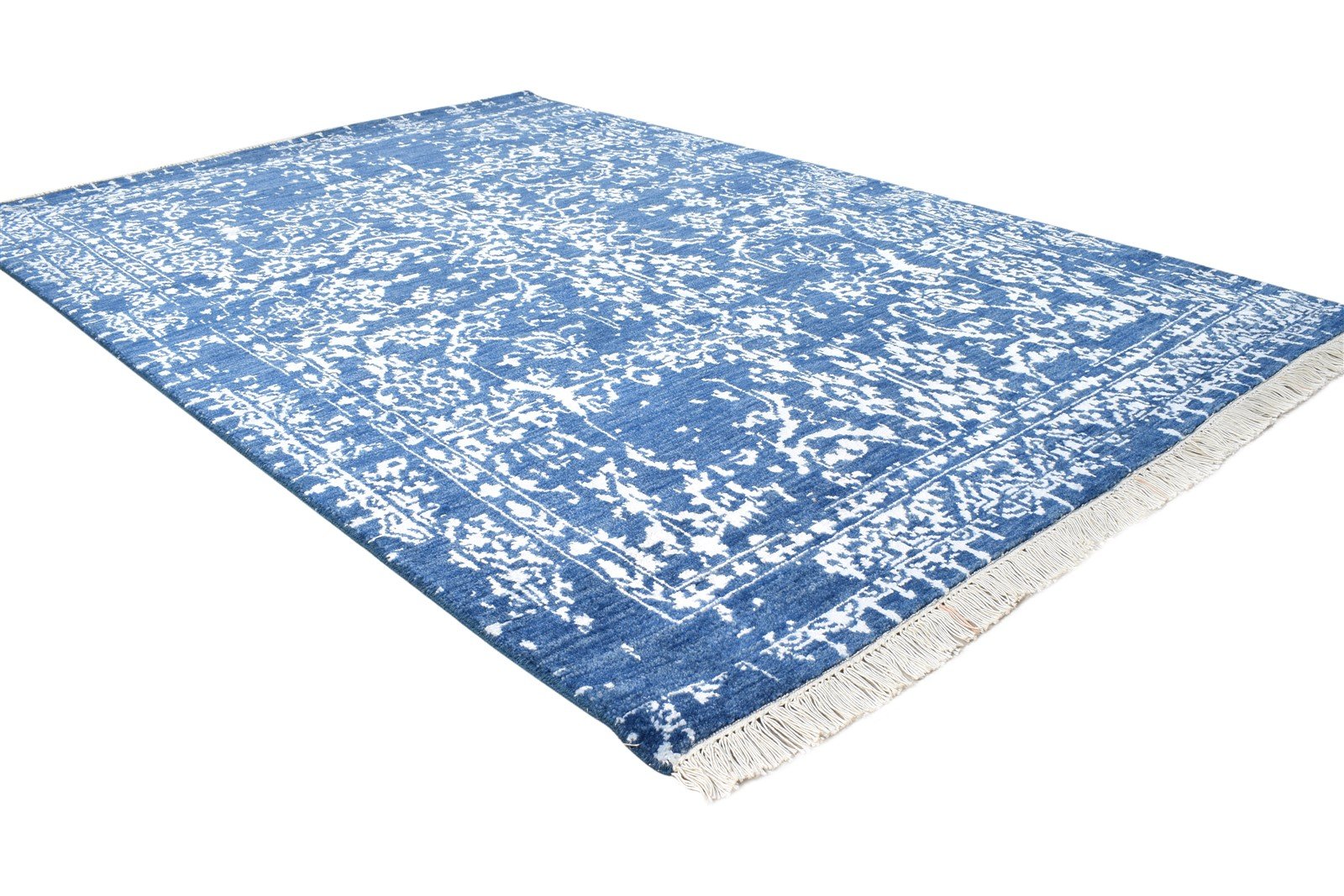 Blue Wool / Silk Rug 4X6 Modern Hand Knotted Oriental Abstract Room Size Carpet   7865148932245