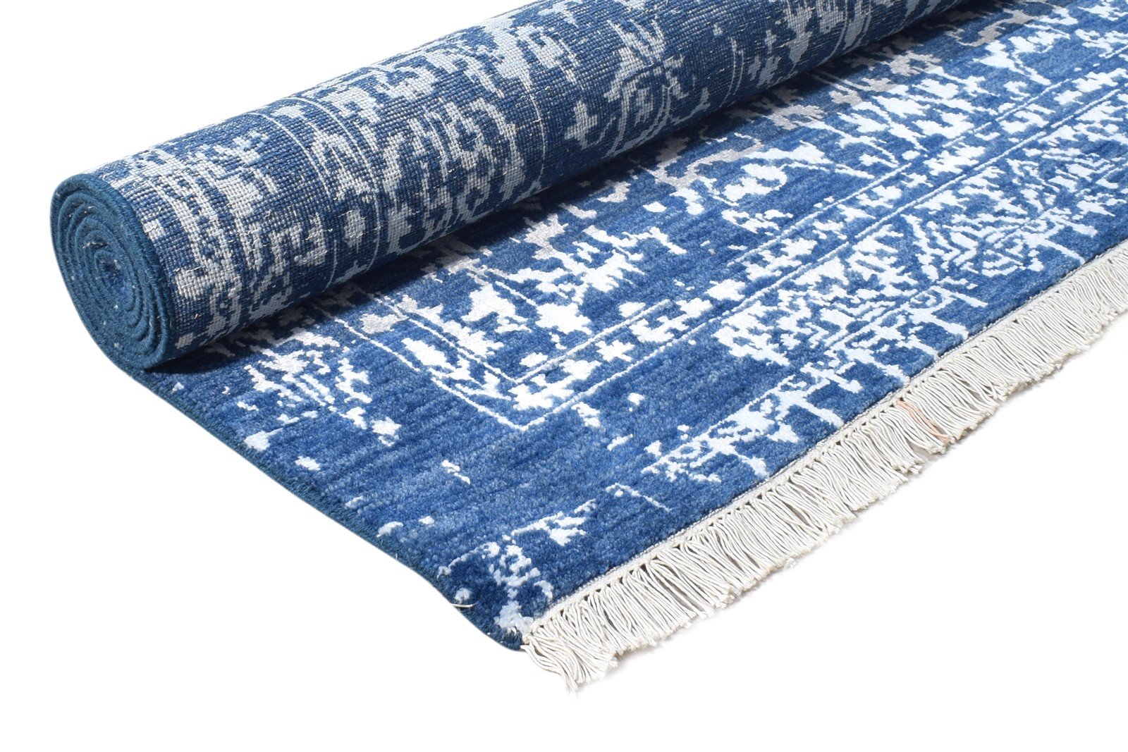 Blue Wool / Silk Rug 4X6 Modern Hand Knotted Oriental Abstract Room Size Carpet   7865148932245