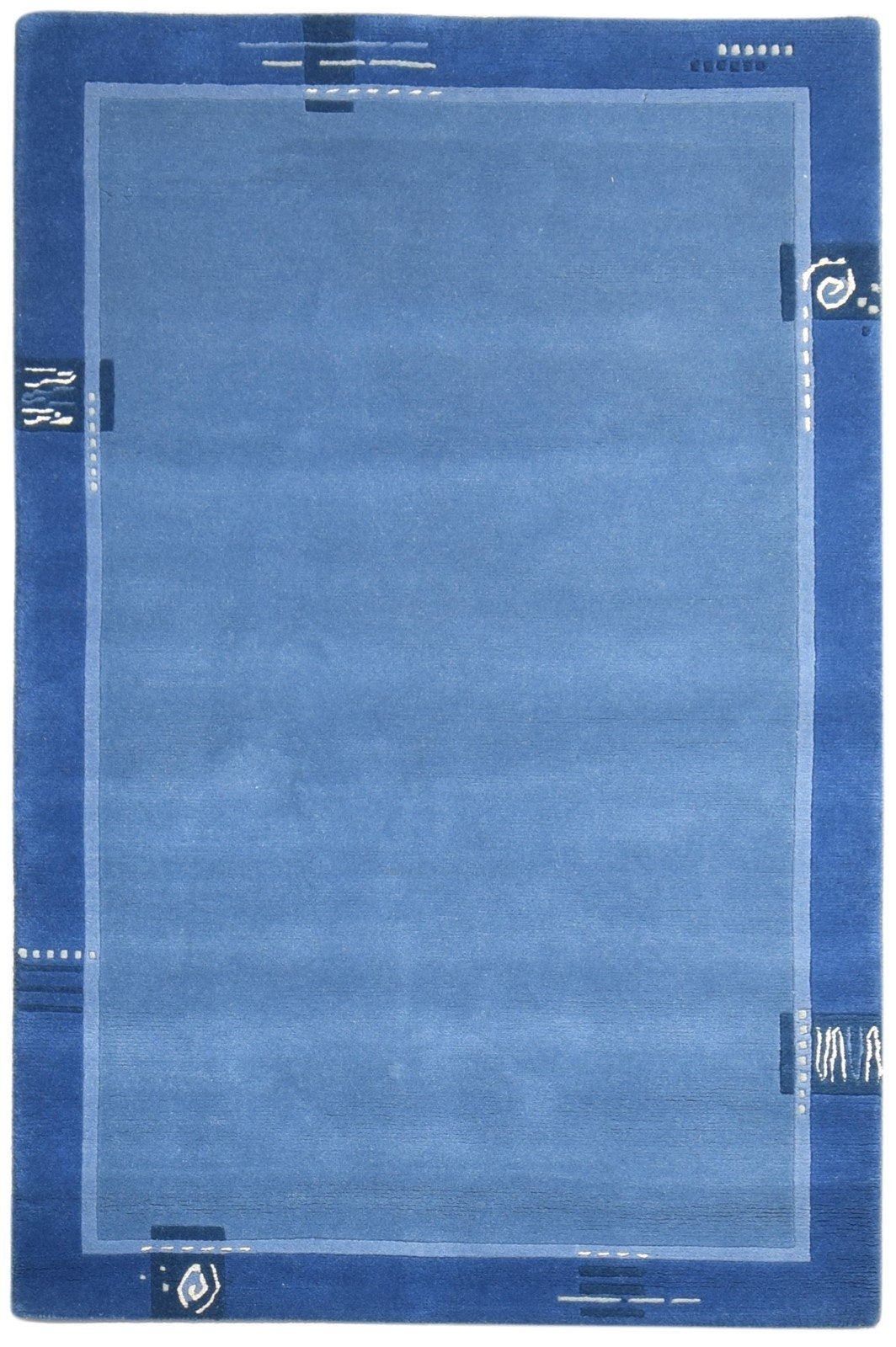 Blue Wool / Silk Rug 4X6 Modern Hand Knotted Scandinavian Bordered Room Size   7865108856981