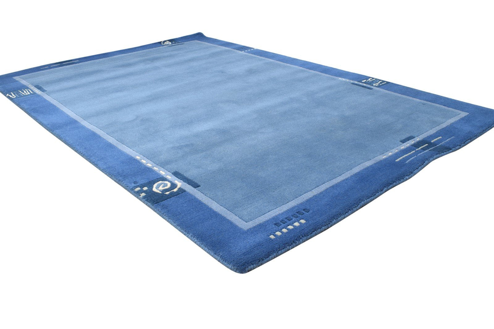 Blue Wool / Silk Rug 4X6 Modern Hand Knotted Scandinavian Bordered Room Size   7865108856981