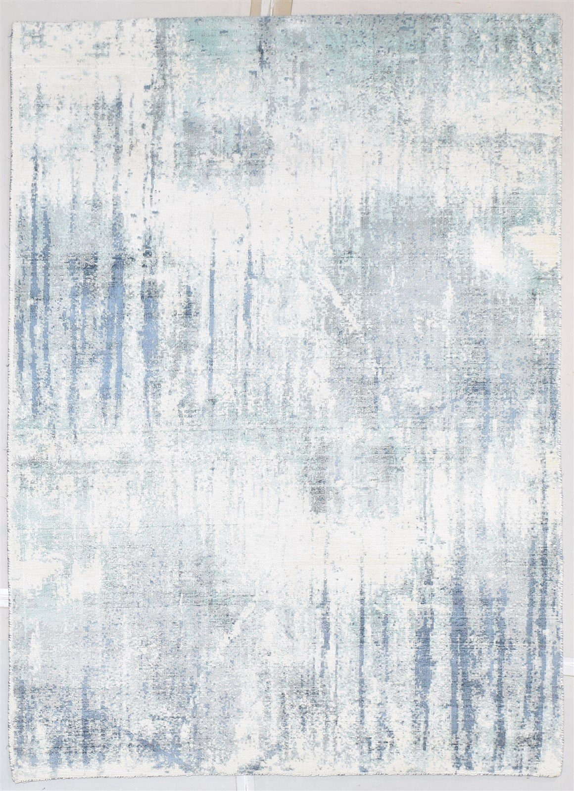 Blue Wool / Silk Rug 5' X 6' Modern Handloom Indian Abstract Room Size Carpet   7864155799701