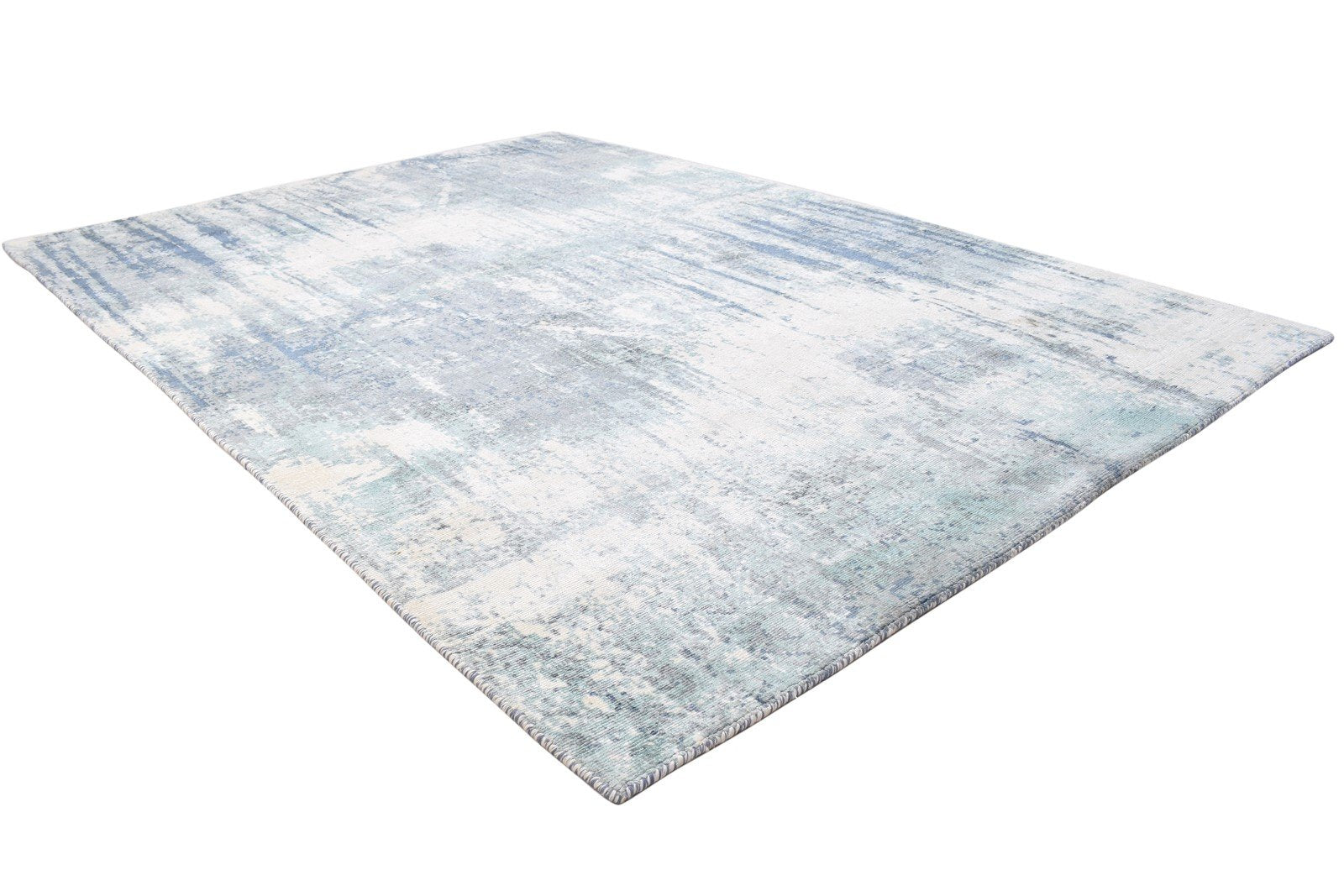 Blue Wool / Silk Rug 5' X 6' Modern Handloom Indian Abstract Room Size Carpet   7864155799701