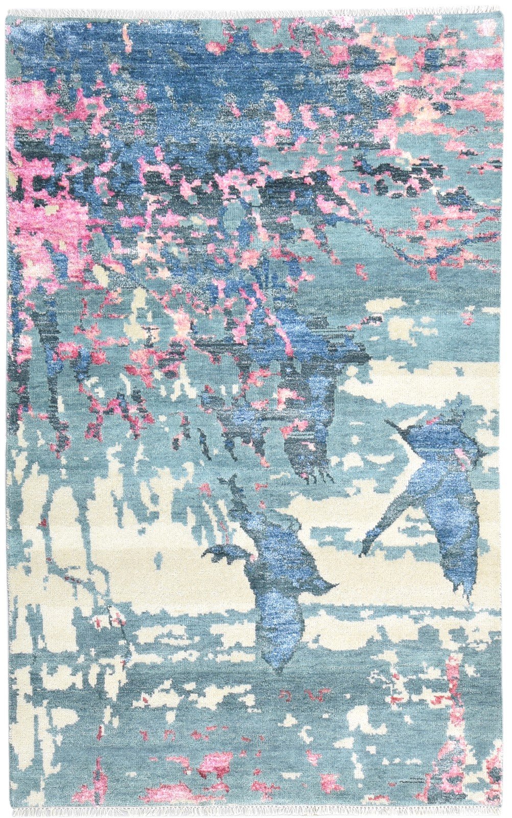 Blue Wool / Silk Rug 5X8 Modern Hand Knotted French Abstract Room Size Carpet   7864977326229