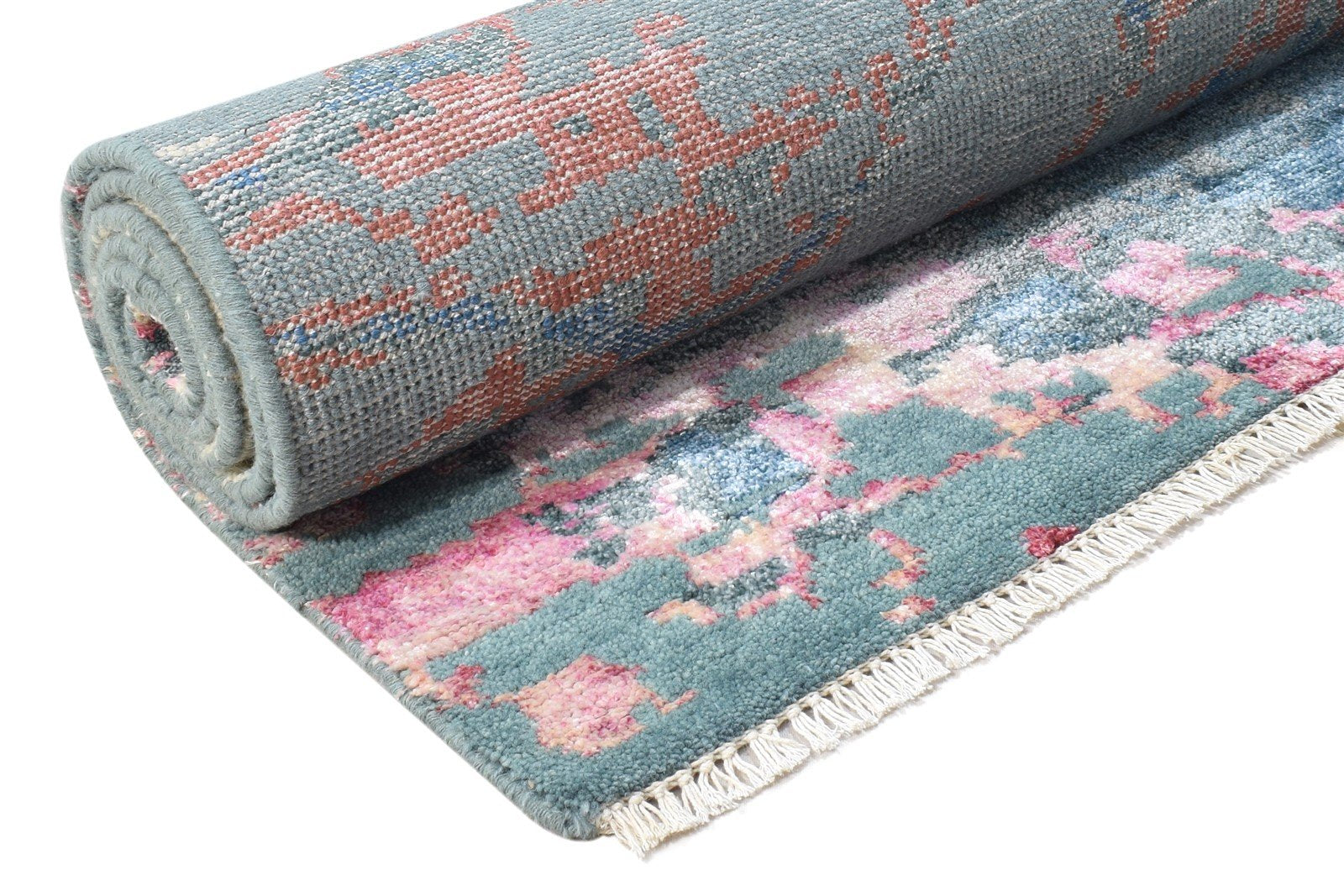 Blue Wool / Silk Rug 5X8 Modern Hand Knotted French Abstract Room Size Carpet   7864977326229