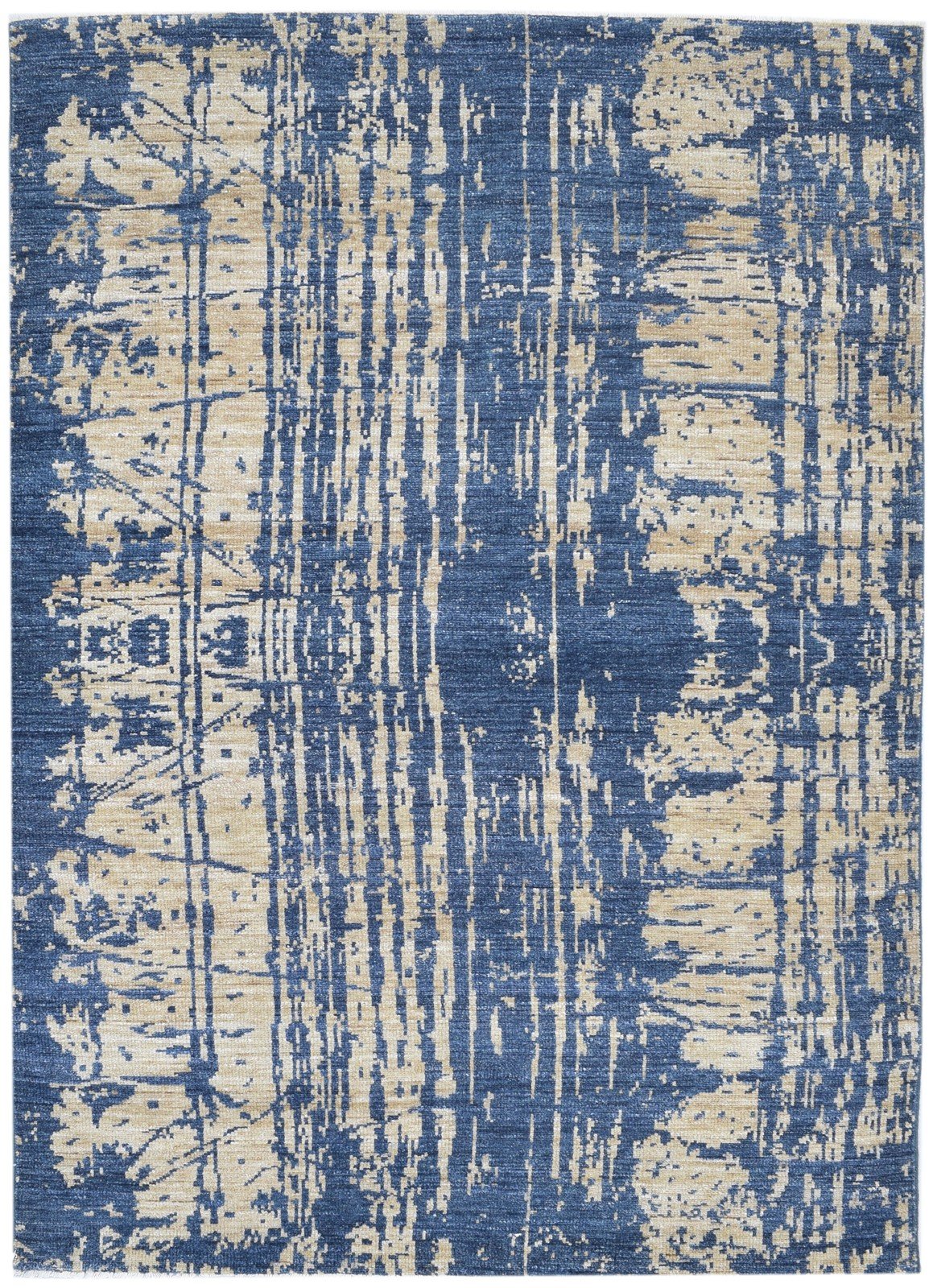 Blue Wool Silk Rug 6' X 9' Modern Hand Knotted Indian Abstract Large Carpet   7860676165781