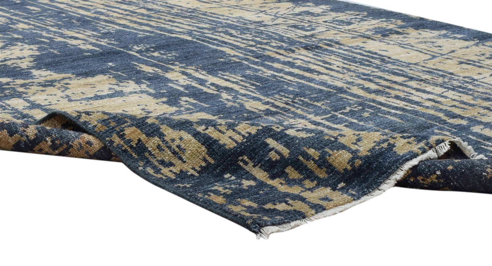 Blue Wool Silk Rug 6' X 9' Modern Hand Knotted Indian Abstract Large Carpet   7860676165781