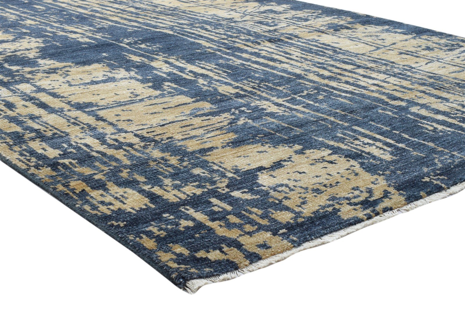 Blue Wool Silk Rug 6' X 9' Modern Hand Knotted Indian Abstract Large Carpet   7860676165781