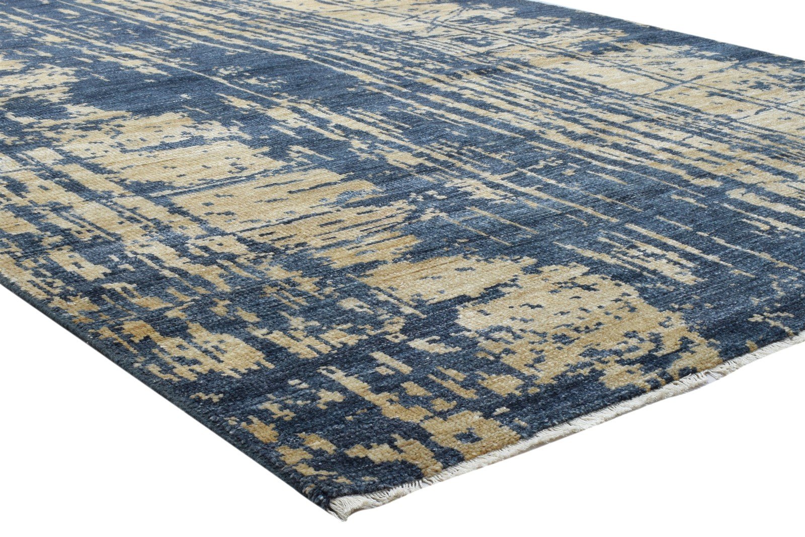 Blue Wool Silk Rug 6' X 9' Modern Hand Knotted Indian Abstract Large Carpet   7860676165781