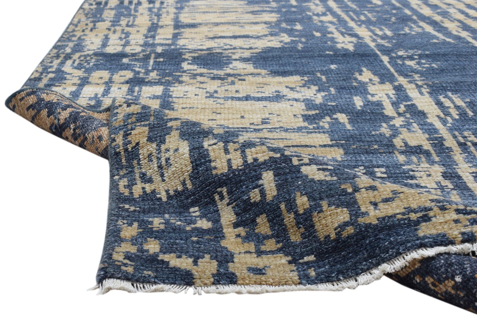 Blue Wool Silk Rug 6' X 9' Modern Hand Knotted Indian Abstract Large Carpet   7860676165781