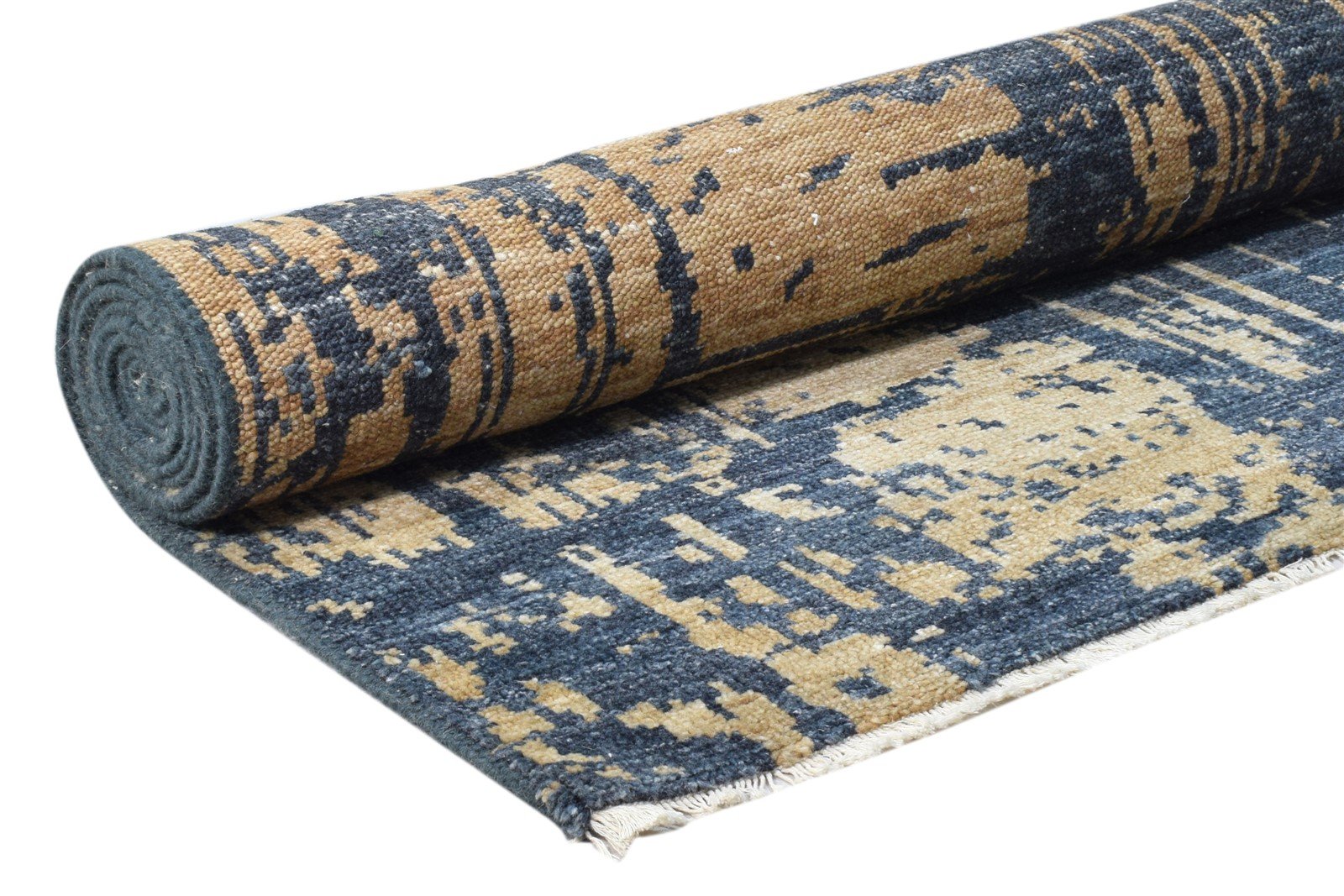 Blue Wool Silk Rug 6' X 9' Modern Hand Knotted Indian Abstract Large Carpet   7860676165781