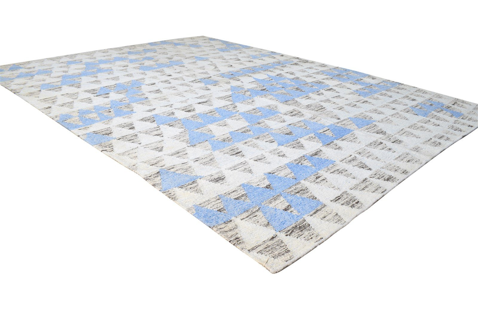Blue Wool / Silk Rug 6X8 Modern Dhurrie Scandinavian Triangles Room Size Carpet   7865192743061