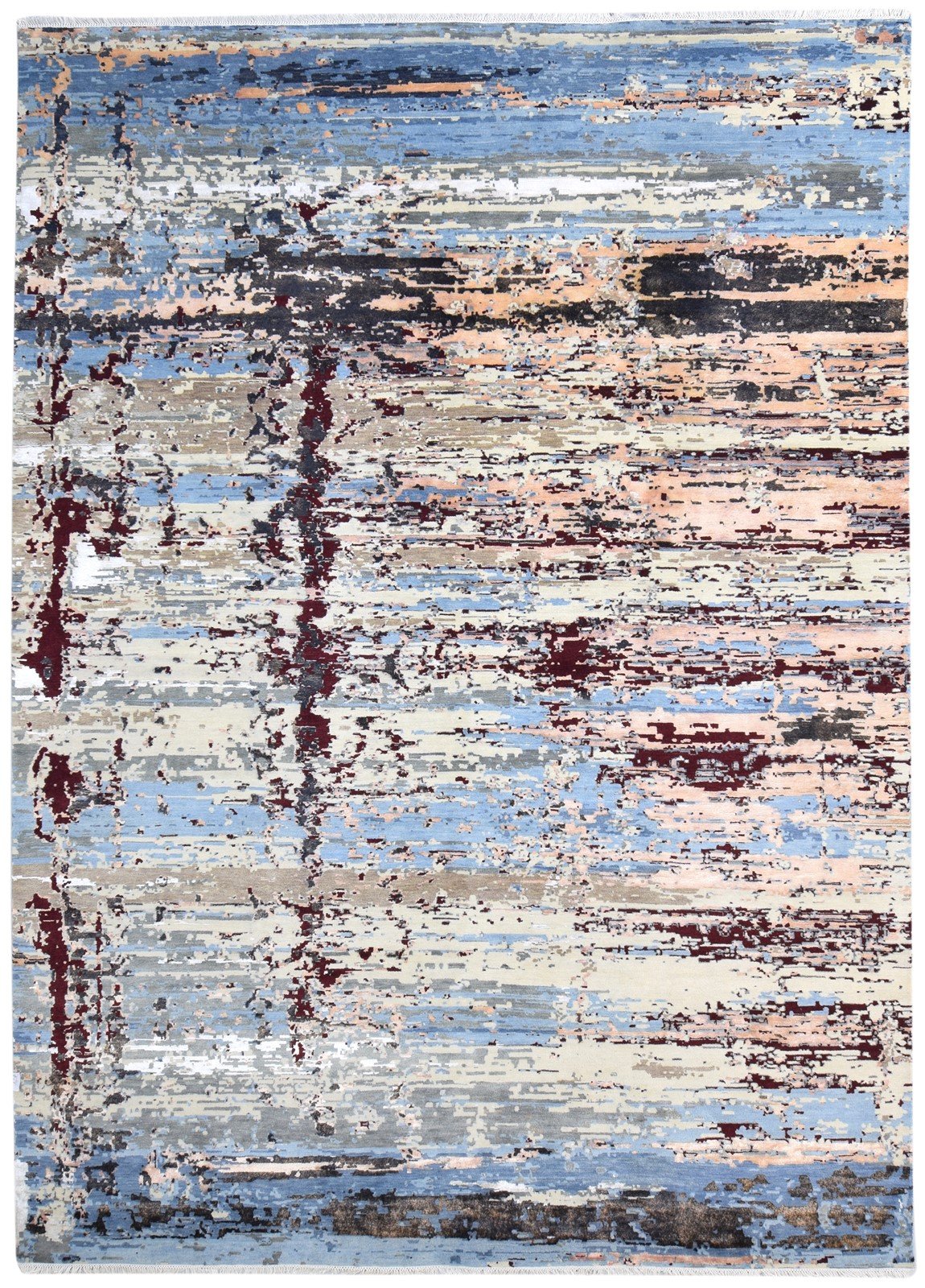 Blue Wool / Silk Rug 9X12 Modern Hand Knotted American Abstract Extra Large   7864618025109