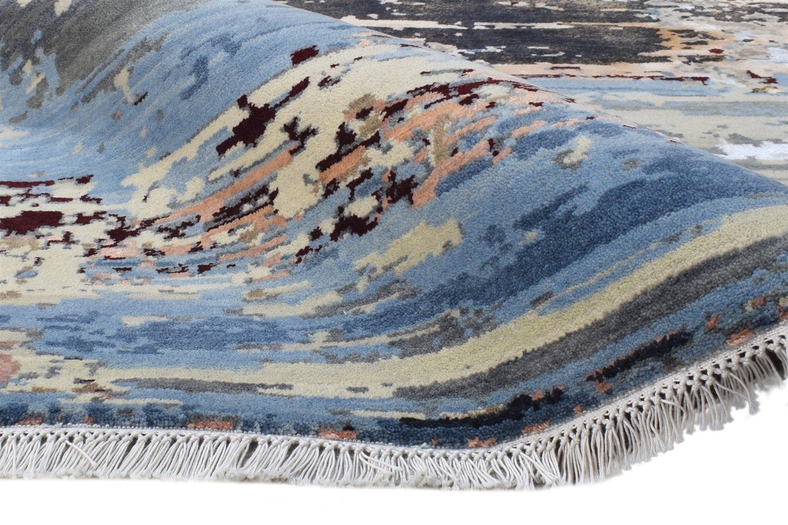 Blue Wool / Silk Rug 9X12 Modern Hand Knotted American Abstract Extra Large   7864618025109