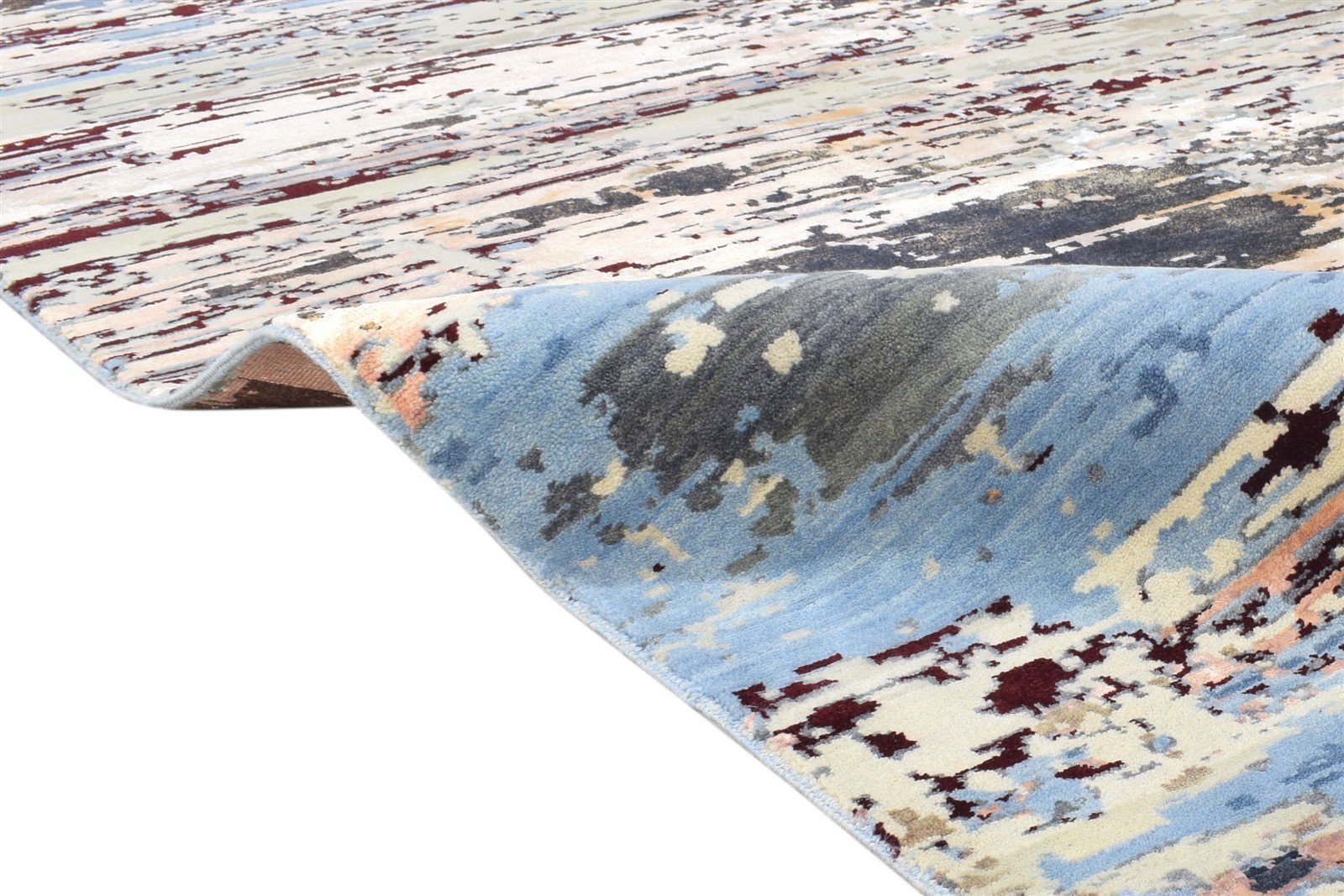 Blue Wool / Silk Rug 9X12 Modern Hand Knotted American Abstract Extra Large   7864618025109