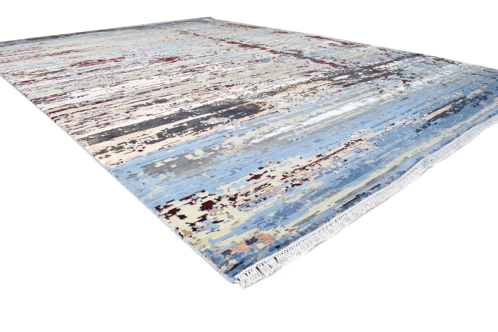 Blue Wool / Silk Rug 9X12 Modern Hand Knotted American Abstract Extra Large   7864618025109