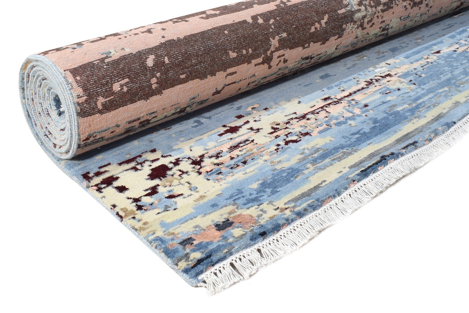 Blue Wool / Silk Rug 9X12 Modern Hand Knotted American Abstract Extra Large   7864618025109