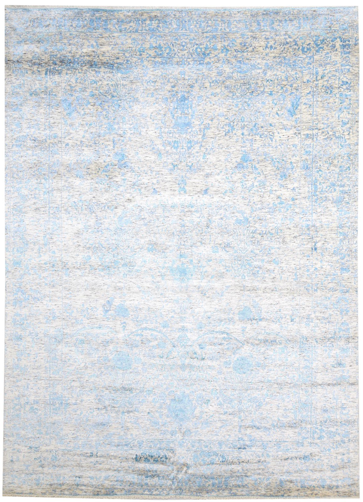 Blue Wool / Silk Rug 9X12 Modern Hand Knotted Scandinavian Abstract Large   7864399429781