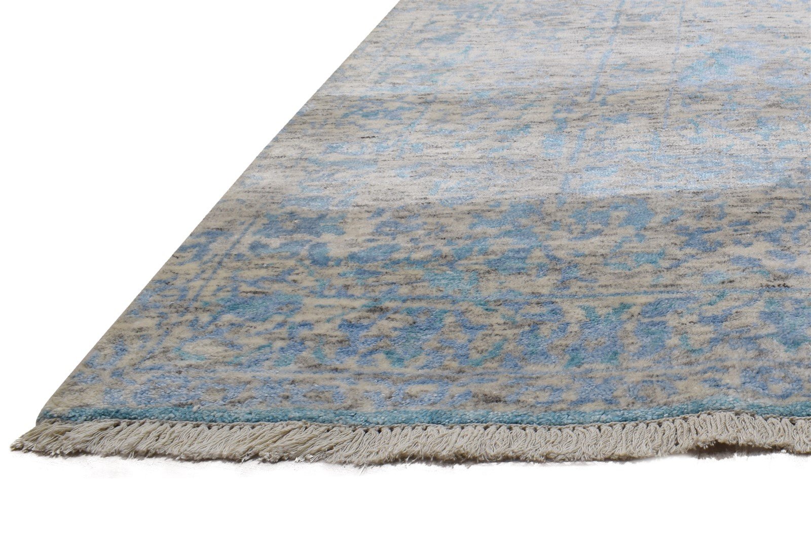 Blue Wool / Silk Rug 9X12 Modern Hand Knotted Scandinavian Abstract Large   7864399429781