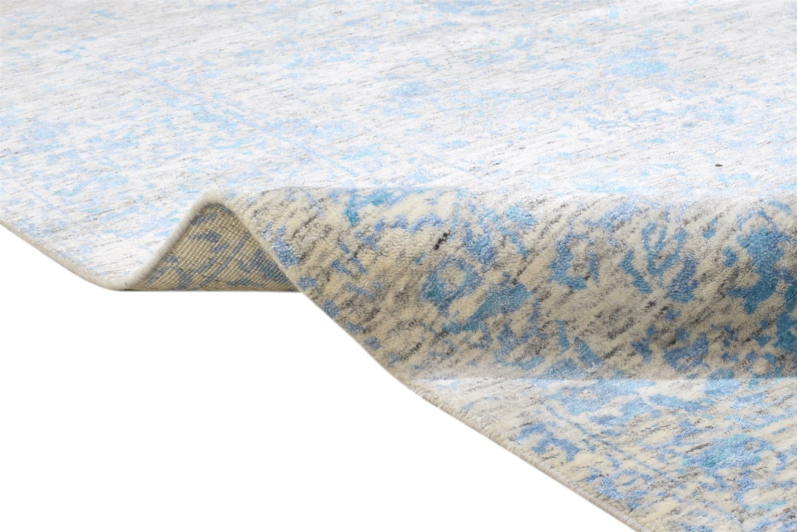 Blue Wool / Silk Rug 9X12 Modern Hand Knotted Scandinavian Abstract Large   7864399429781