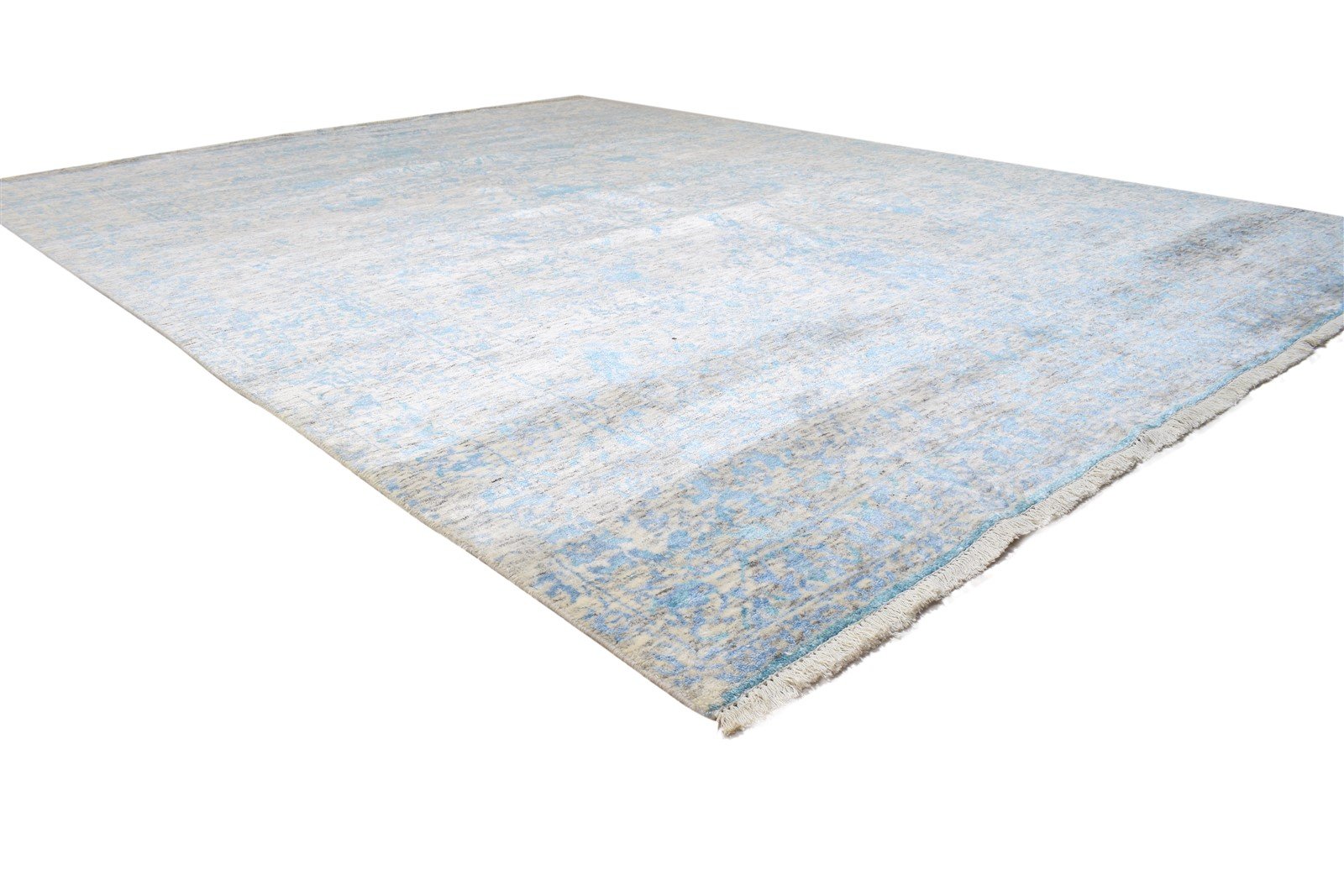 Blue Wool / Silk Rug 9X12 Modern Hand Knotted Scandinavian Abstract Large   7864399429781