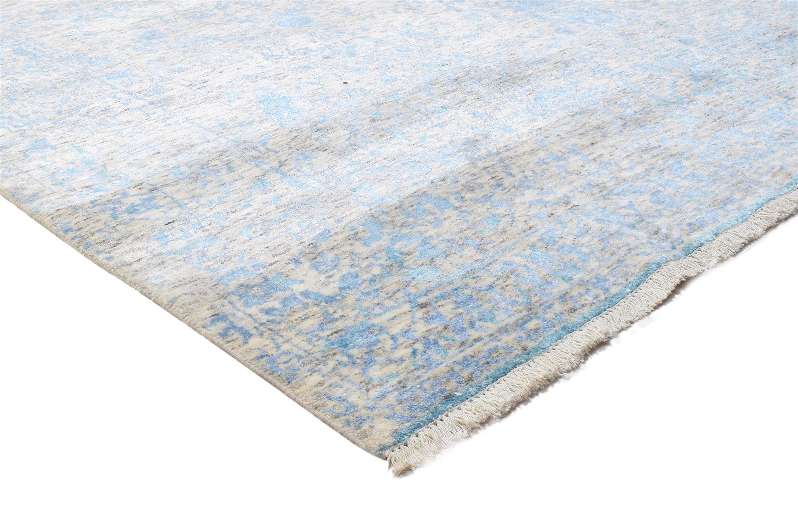 Blue Wool / Silk Rug 9X12 Modern Hand Knotted Scandinavian Abstract Large   7864399429781