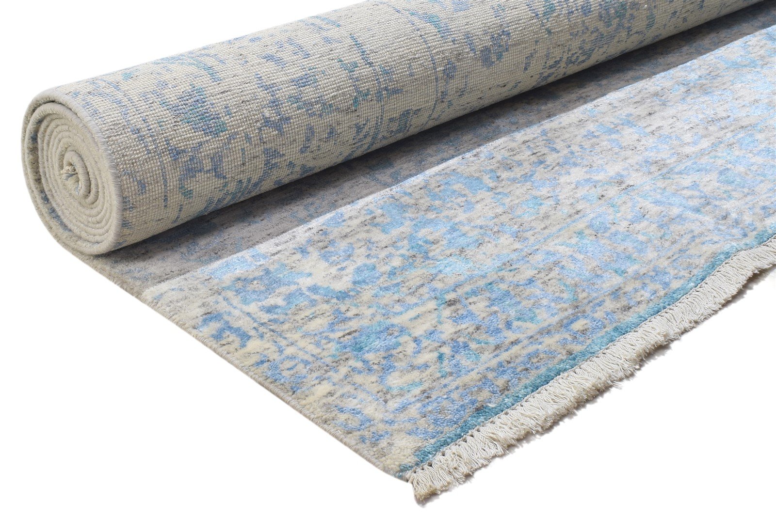 Blue Wool / Silk Rug 9X12 Modern Hand Knotted Scandinavian Abstract Large   7864399429781