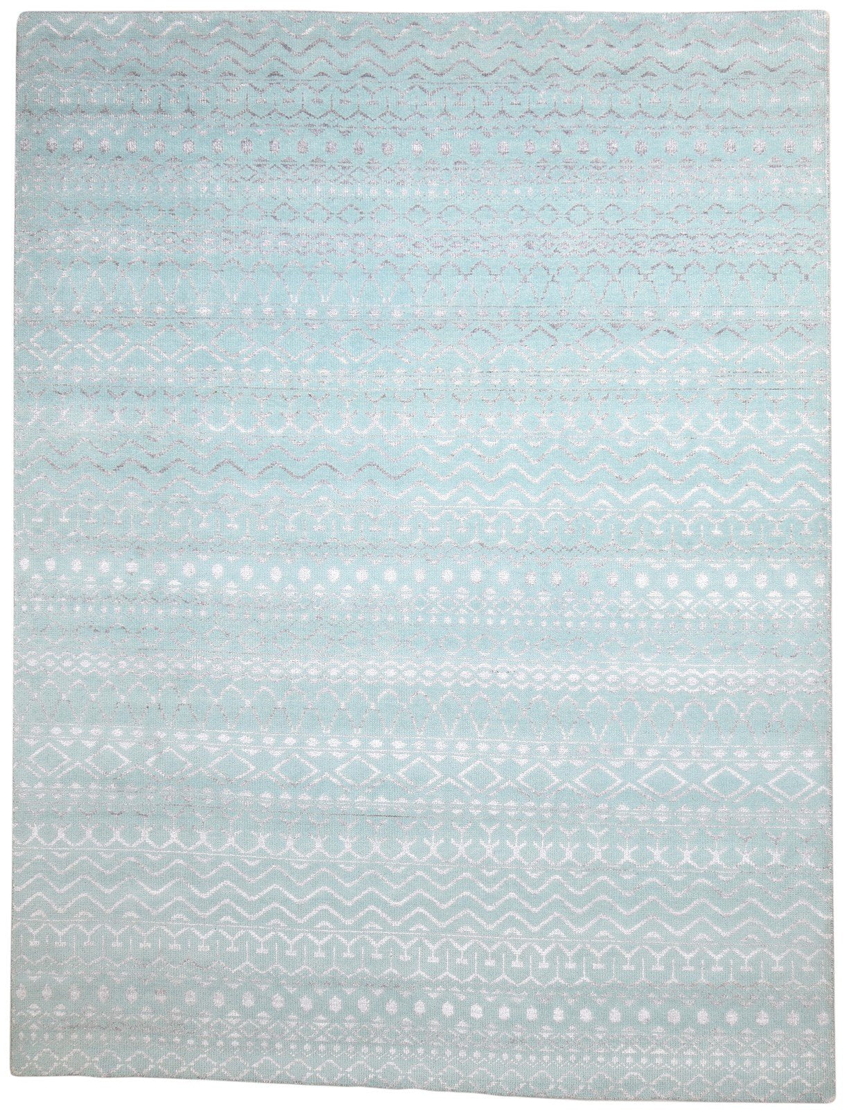 Blue Wool / Silk Rug 9X12 Modern Hand Knotted Scandinavian Trellis Large Carpet   7864344641685
