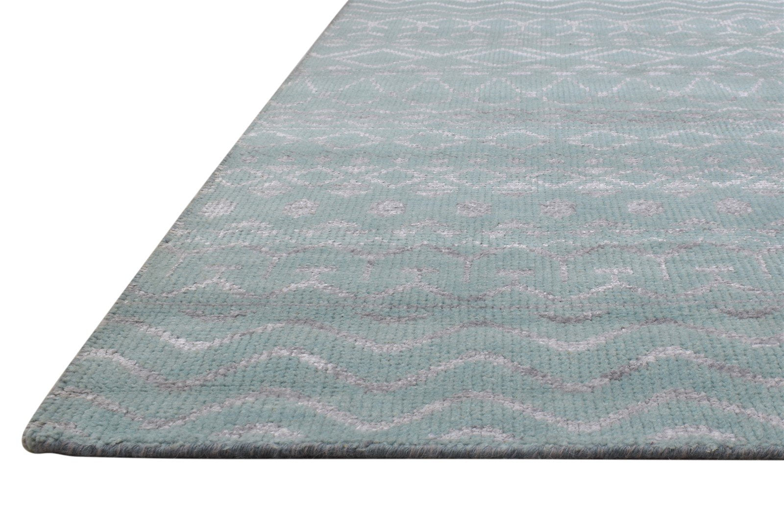 Blue Wool / Silk Rug 9X12 Modern Hand Knotted Scandinavian Trellis Large Carpet   7864344641685