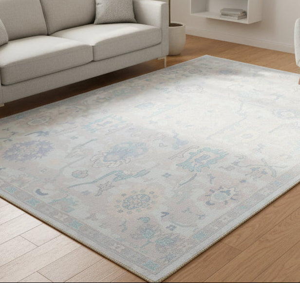 Botanical Oushak Handmade Creamy Ivory Area Rug – Modern Classic Persian Style   9170564022421