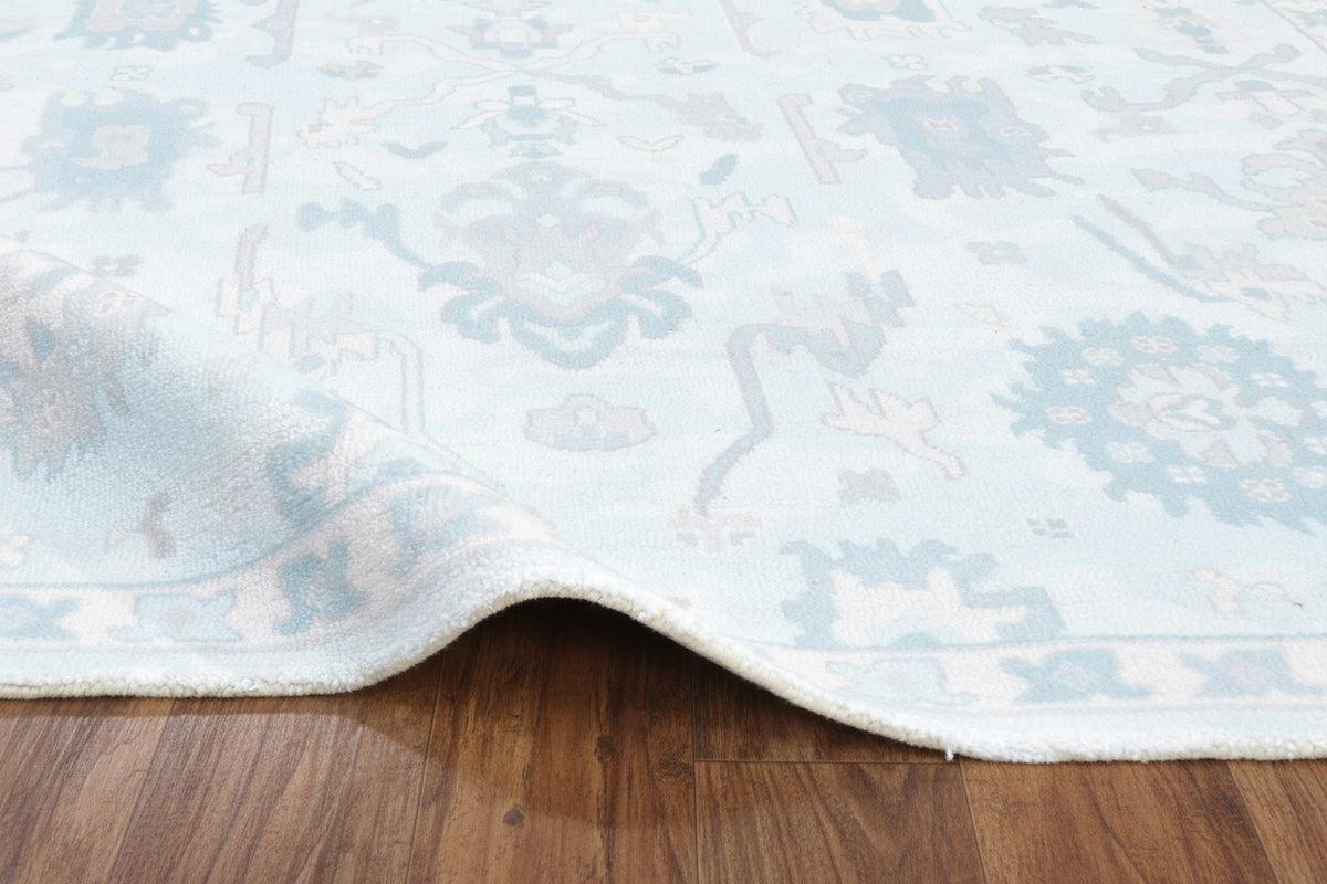 Botanical Oushak Handmade Sky Blue Area Rug – Modern Classic Persian Style   9175411261589