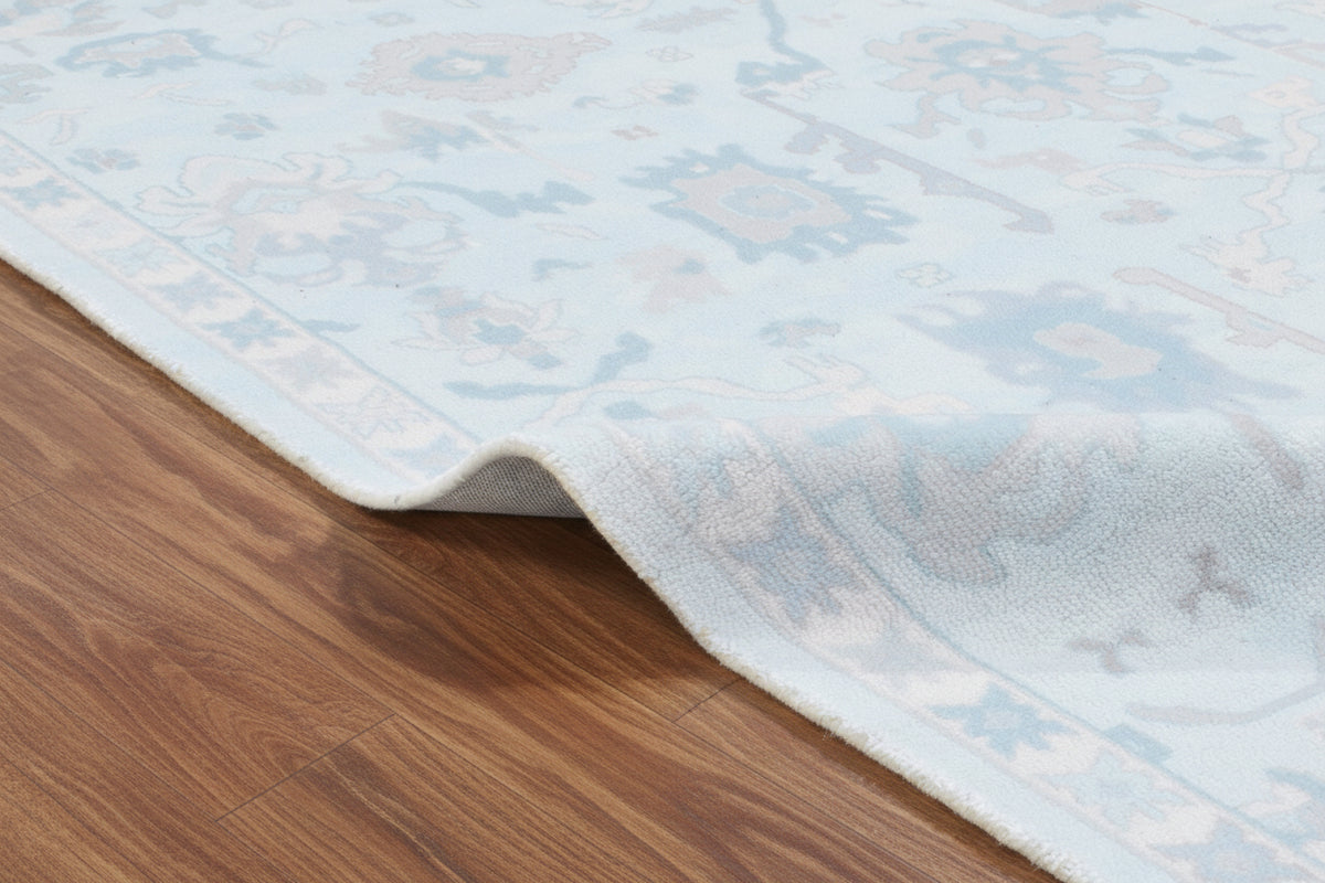 Botanical Oushak Handmade Sky Blue Area Rug – Modern Classic Persian Style   9175411261589