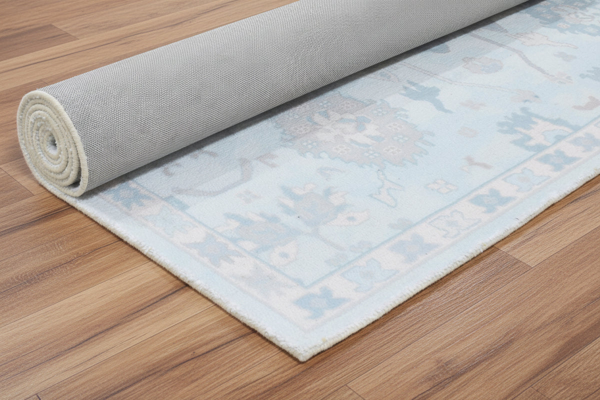 Botanical Oushak Handmade Sky Blue Area Rug – Modern Classic Persian Style   9175411261589