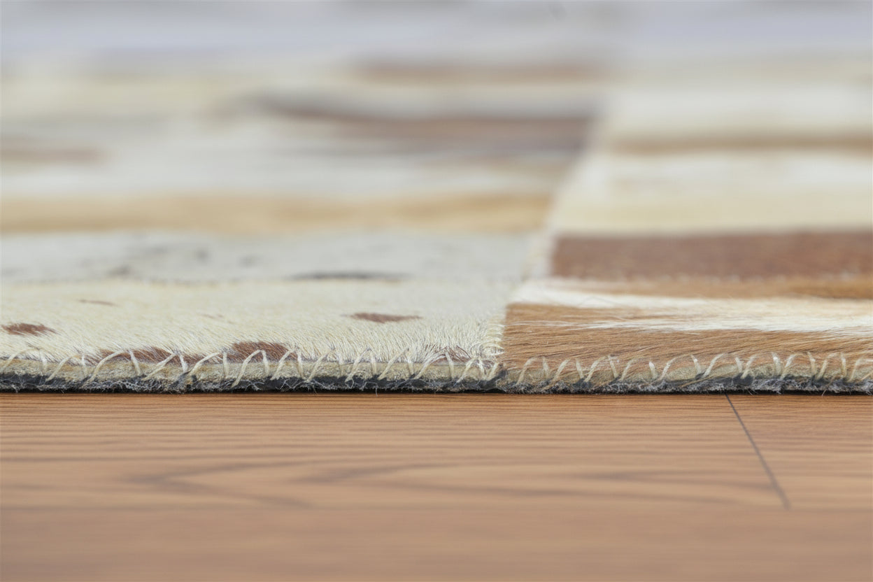 Brittaney Handmade Leather Checkerboard Brown Rug | Modern Checkered Blocks Patchwork Rug   7864581193877