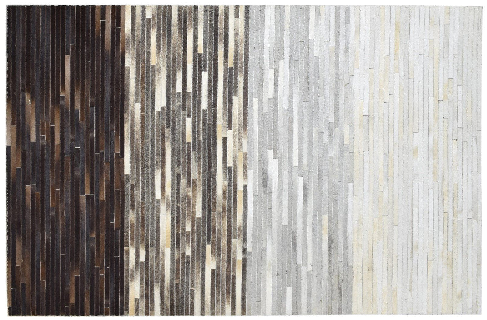 Brown / Gray Striped Leather Rug, Cowhide Rug, Patchwork Rug, Large Modern Area Rug Carpet   8620216189077