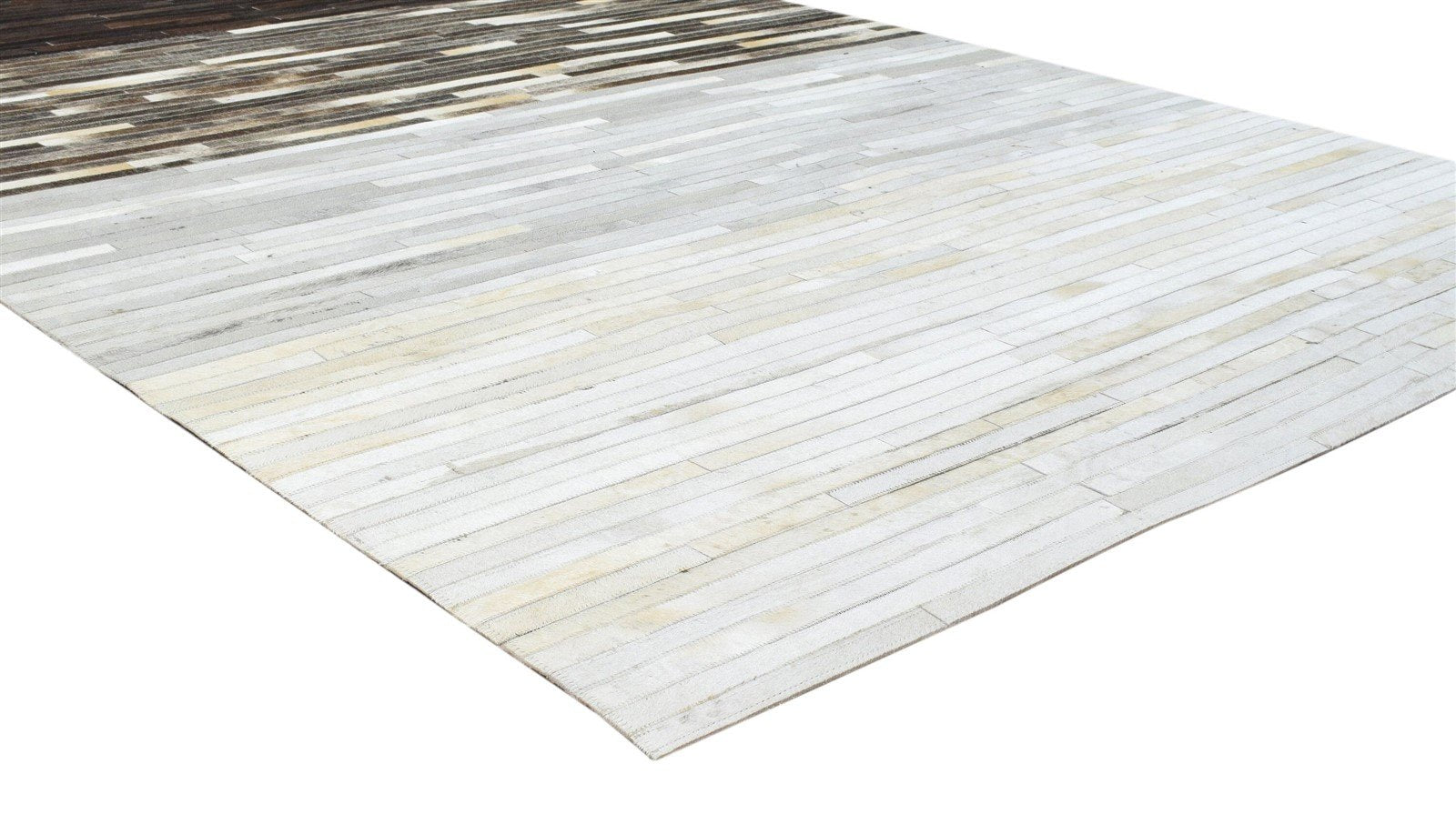 Brown / Gray Striped Leather Rug, Cowhide Rug, Patchwork Rug, Large Modern Area Rug Carpet   8620216189077