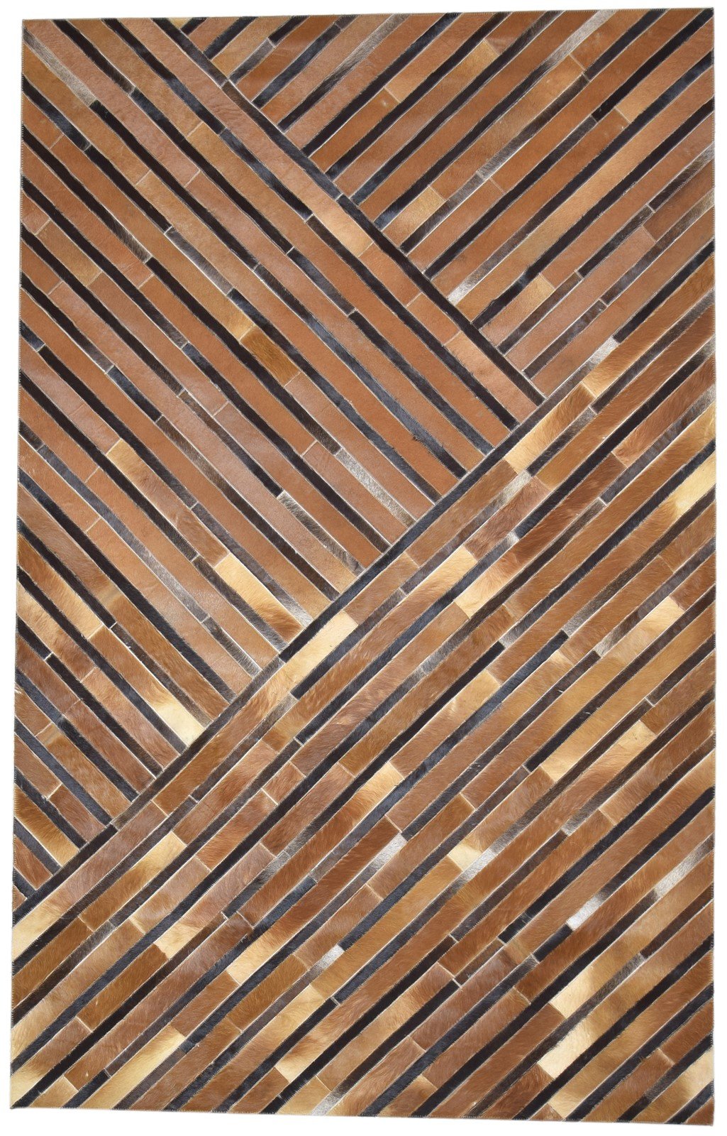 Brown Leather / Cotton Rug 5X8 Modern Hand Woven Scandinavian Striped Room Size   7864115921045