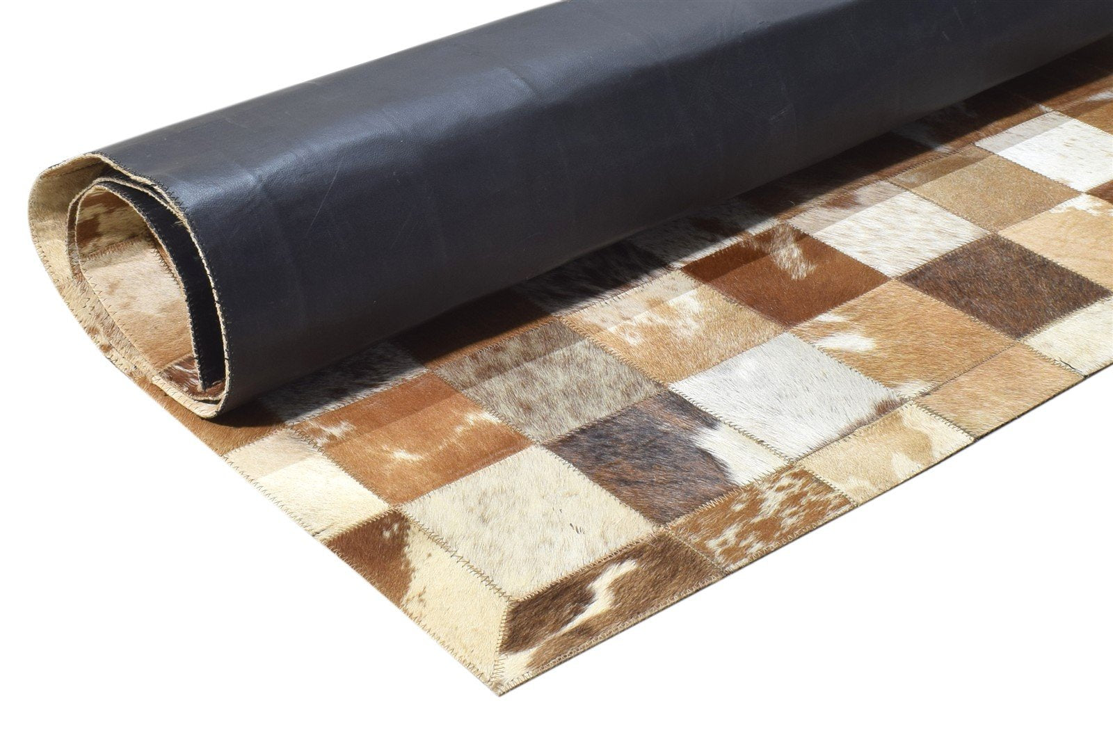 Brown Leather Rug 4X6 Modern Flatweave Scandinavian Geometric Room Size Carpet   7864581488789