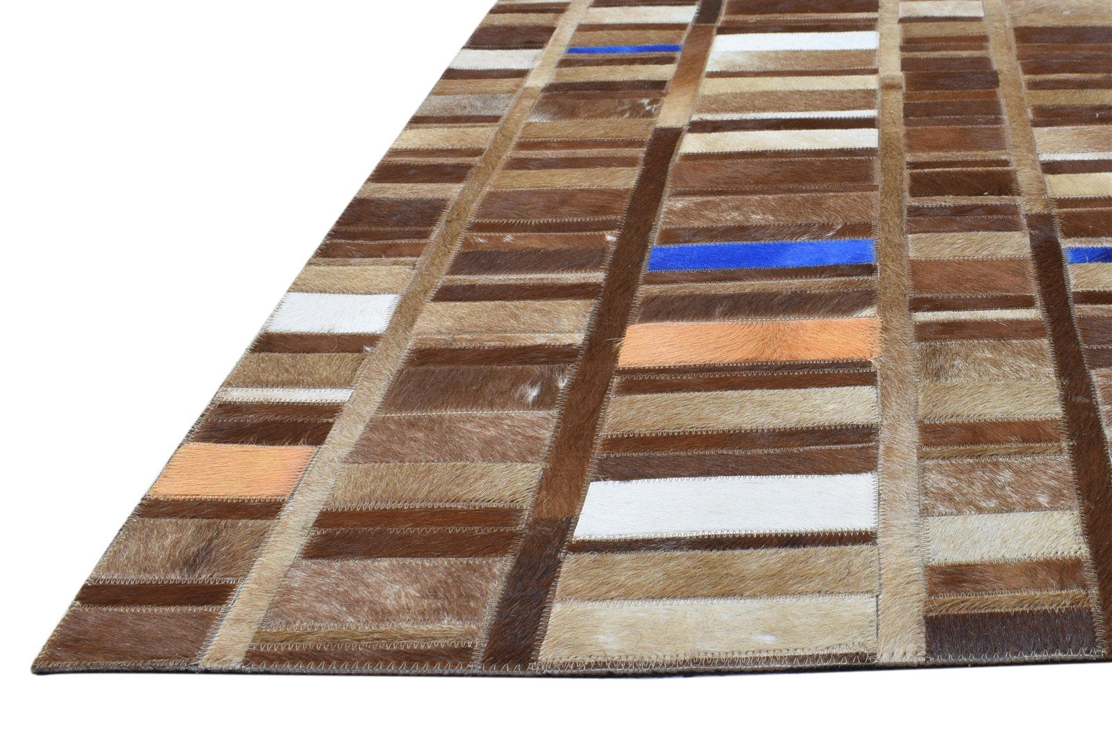 Ardra Brown Leather Rug 5X8 Modern Hand Woven Scandinavian Geometric   7865128386709
