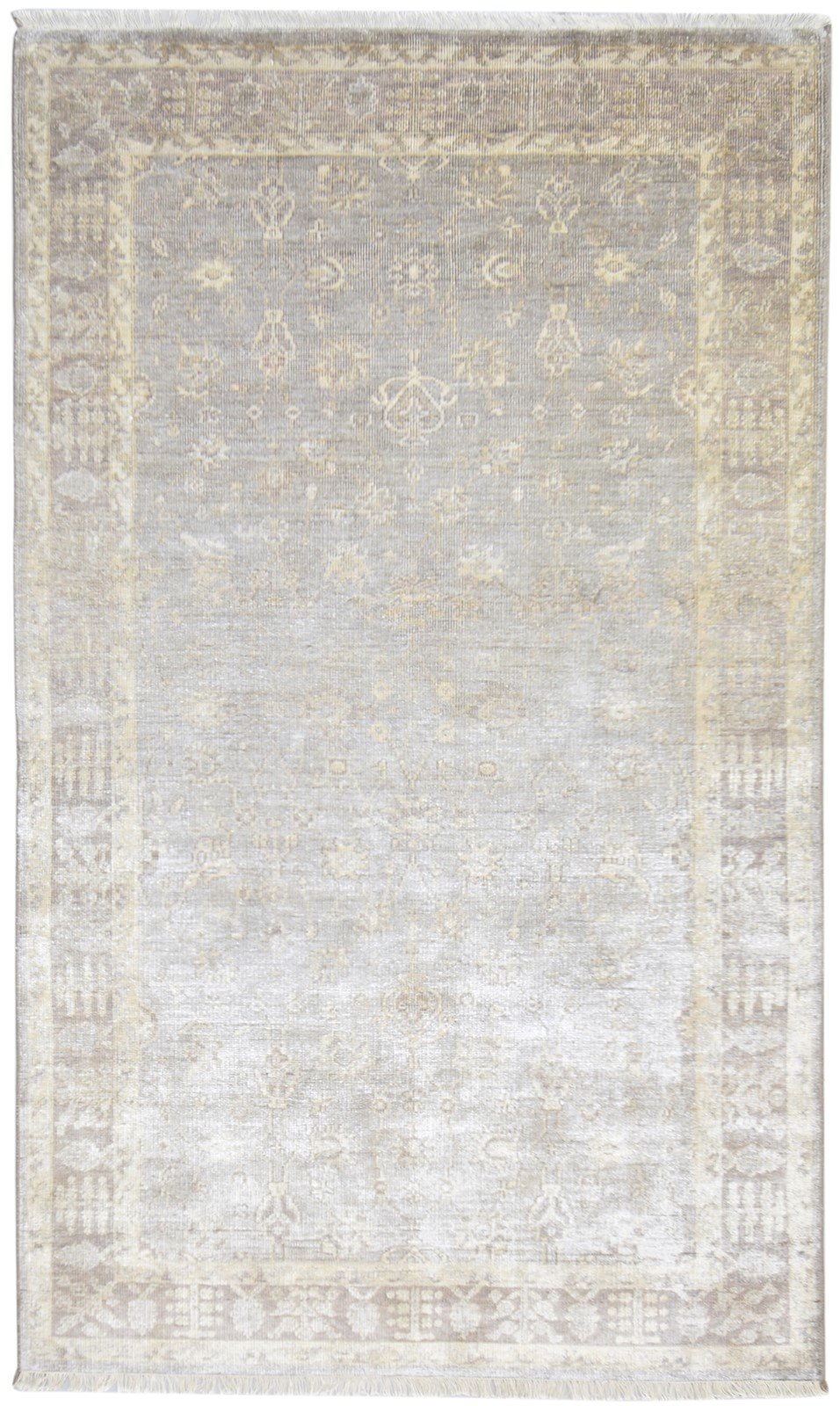 Brown Silk Rug 5' X 8' Modern Hand Knotted Kashan Bordered Room Size Carpet   7864795922581