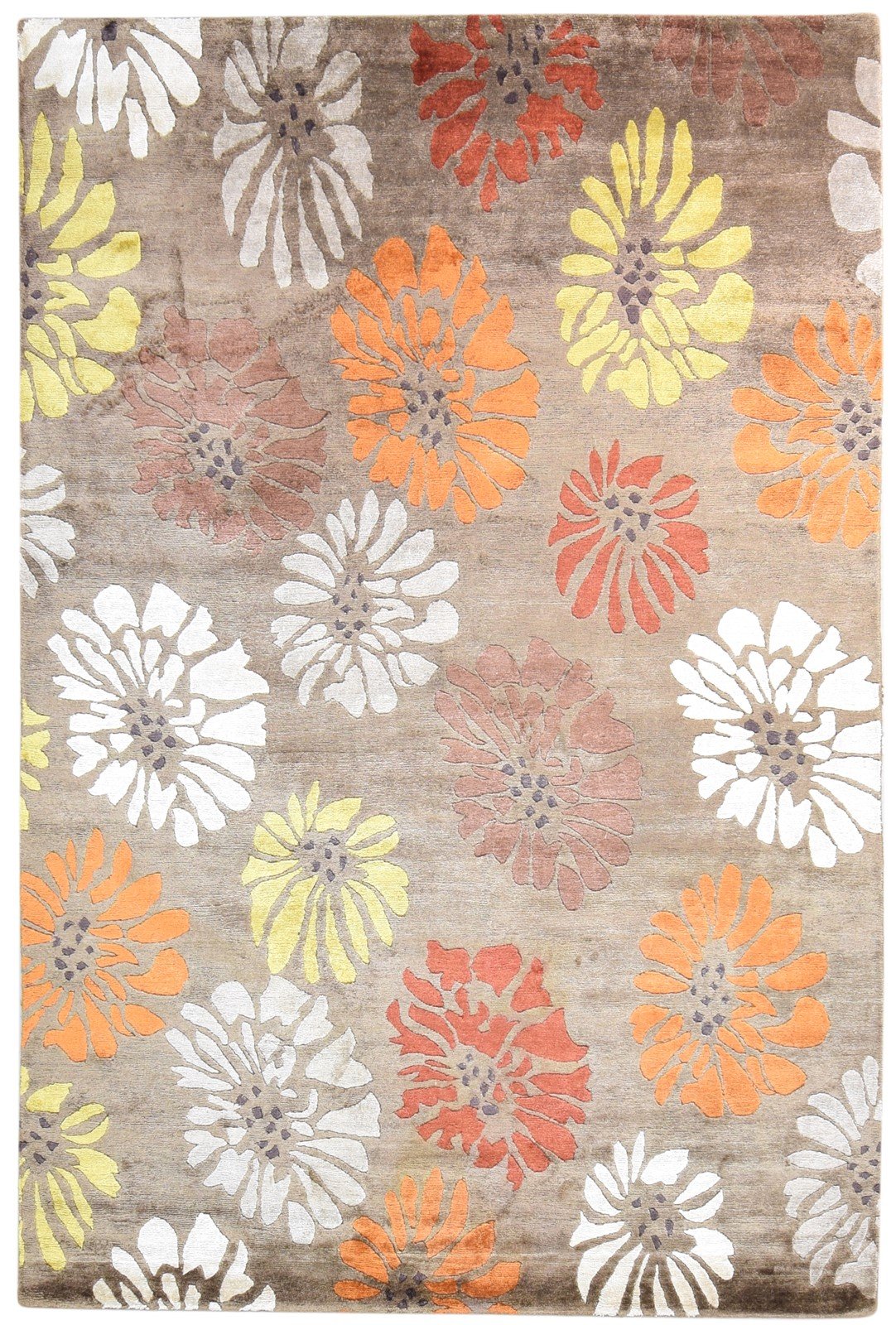 Brown Silk Rug 6' X 9' Modern Hand Knotted French Floral Room Size Carpet   7865095225493