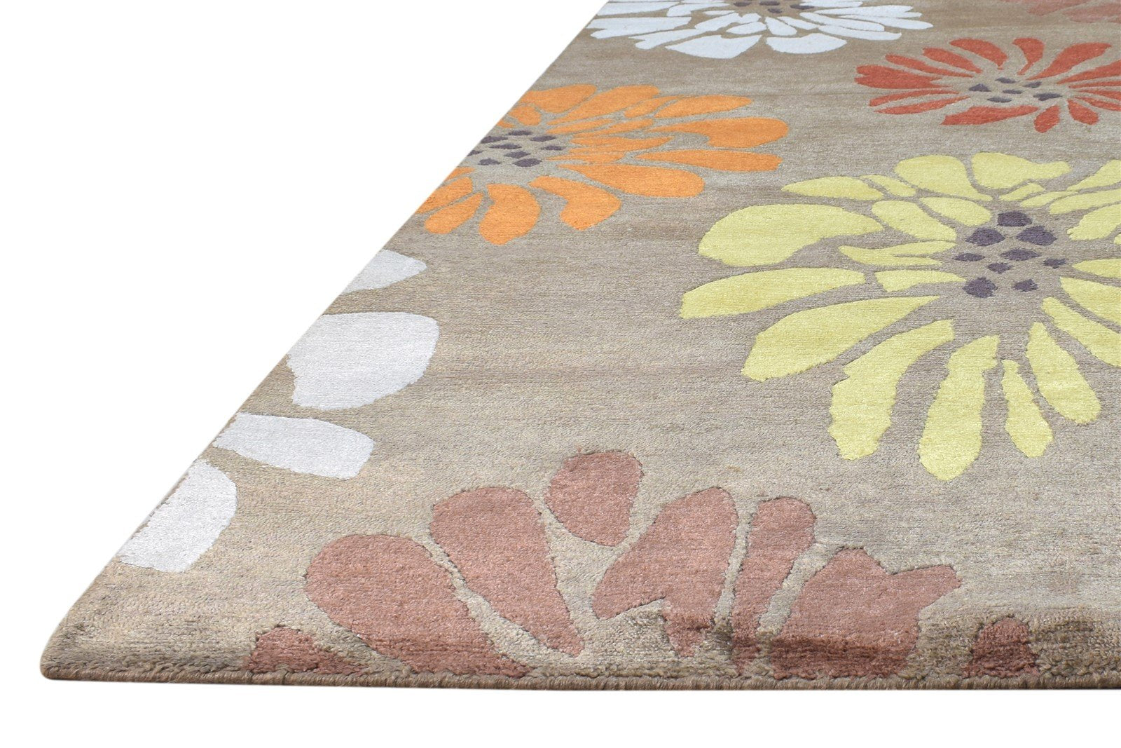Brown Silk Rug 6' X 9' Modern Hand Knotted French Floral Room Size Carpet   7865095225493